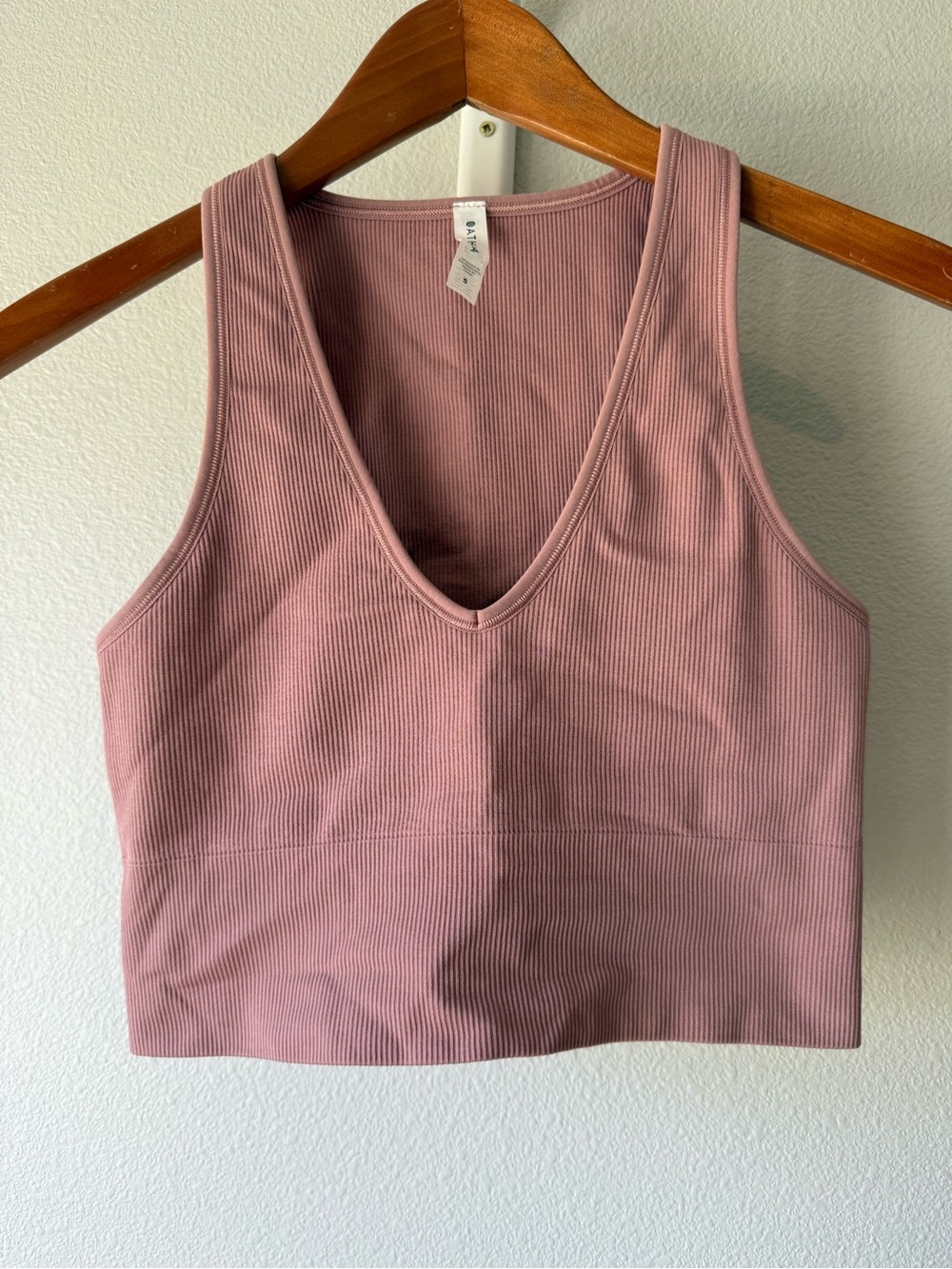 Athleta Ribbed V-Neck Crop Tank - Dusty Mauve